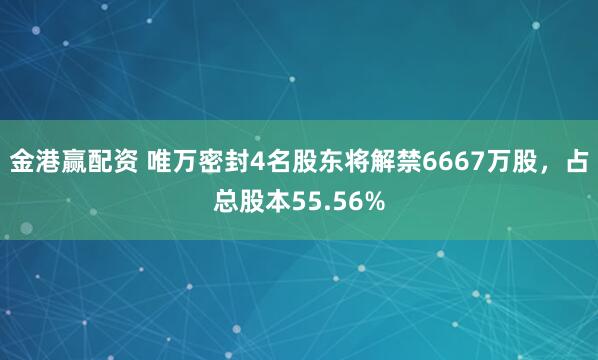 金港赢配资 唯万密封4名股东将解禁6667万股，占总股本55.56%