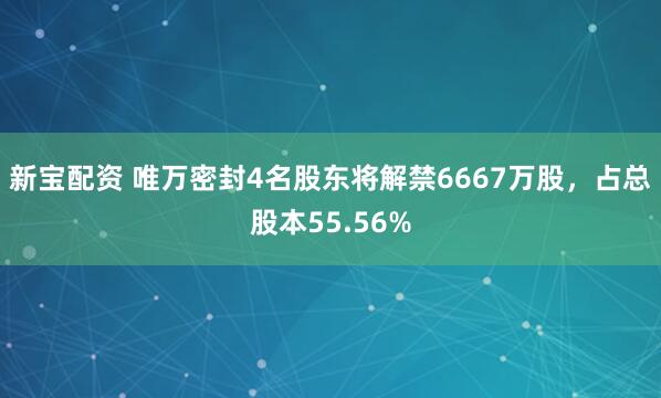 新宝配资 唯万密封4名股东将解禁6667万股，占总股本55.56%