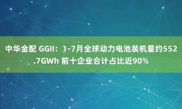 中华金配 GGII：1-7月全球动力电池装机量约552.7GWh 前十企业合计占比近90%